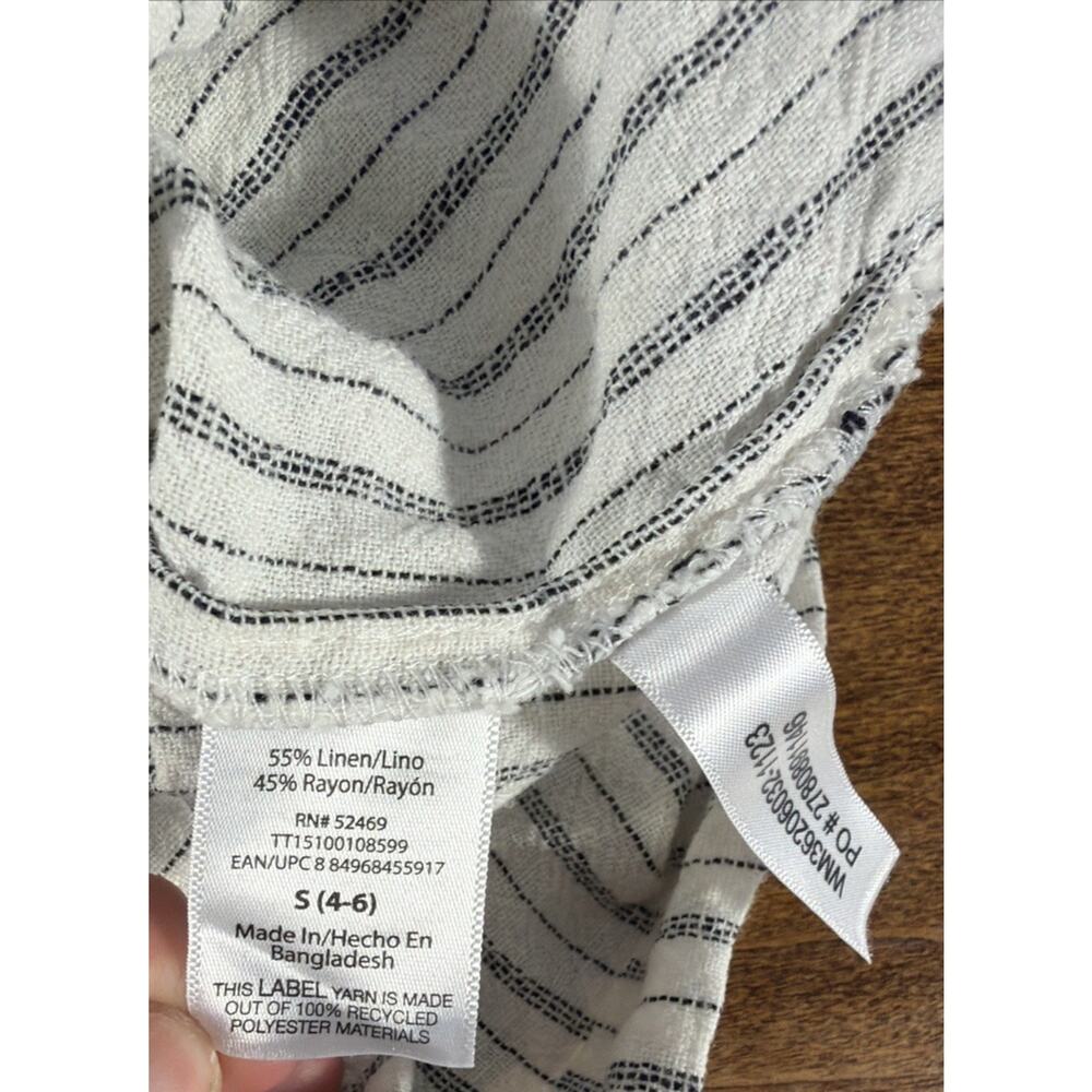 Time & Tru Linen Blend Shorts Size Small 4-6 White Black Stripe Pockets - Picture 4 of 7